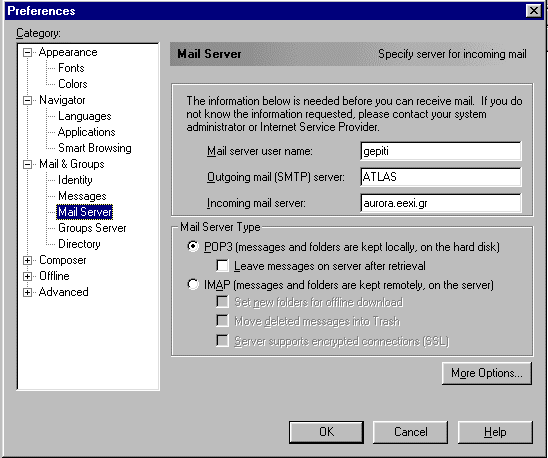 [Edit - Preferences - Mail & Groups - Mail Server]